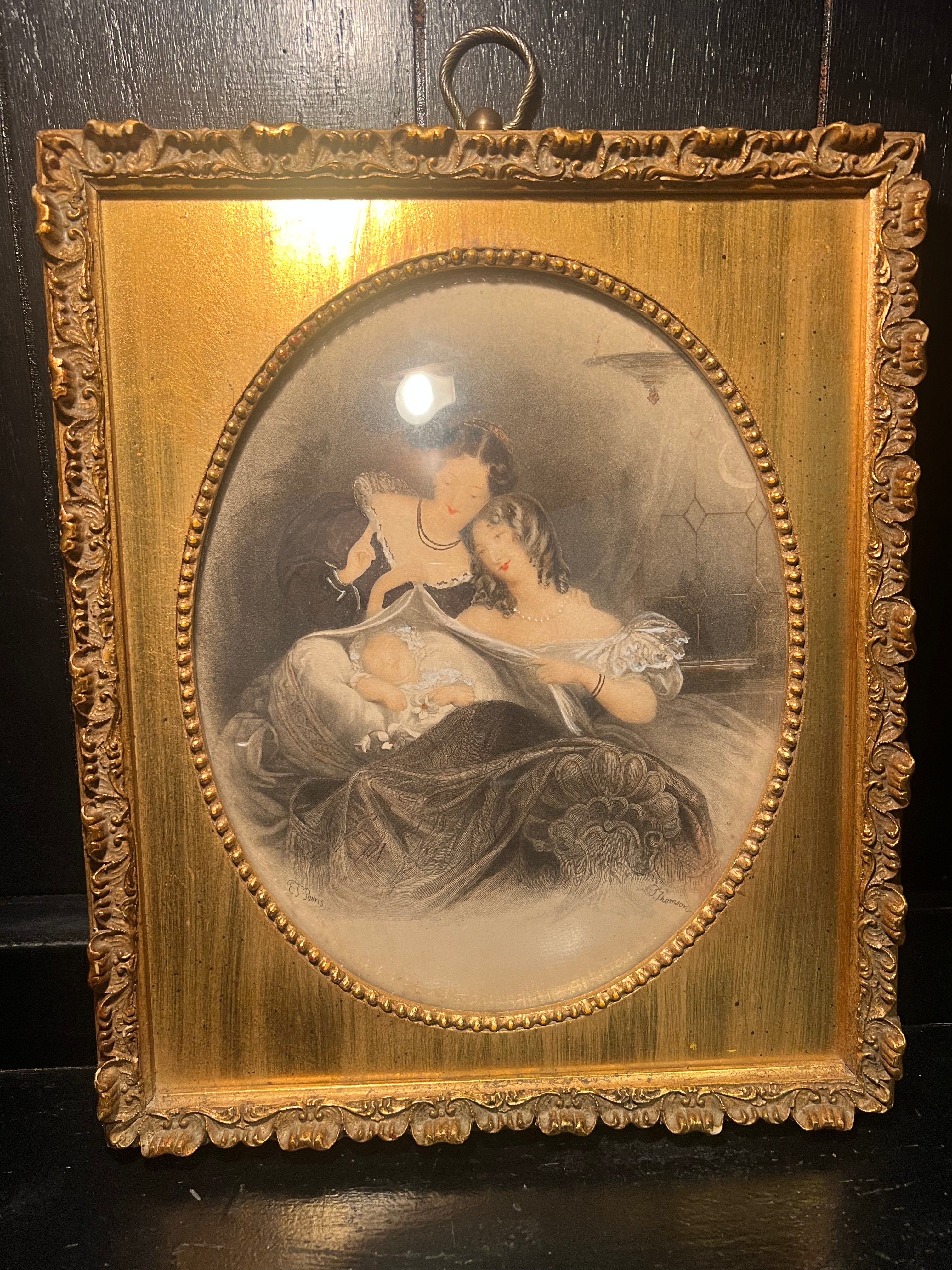 Italian Hand Colored Etching In Wood Frame