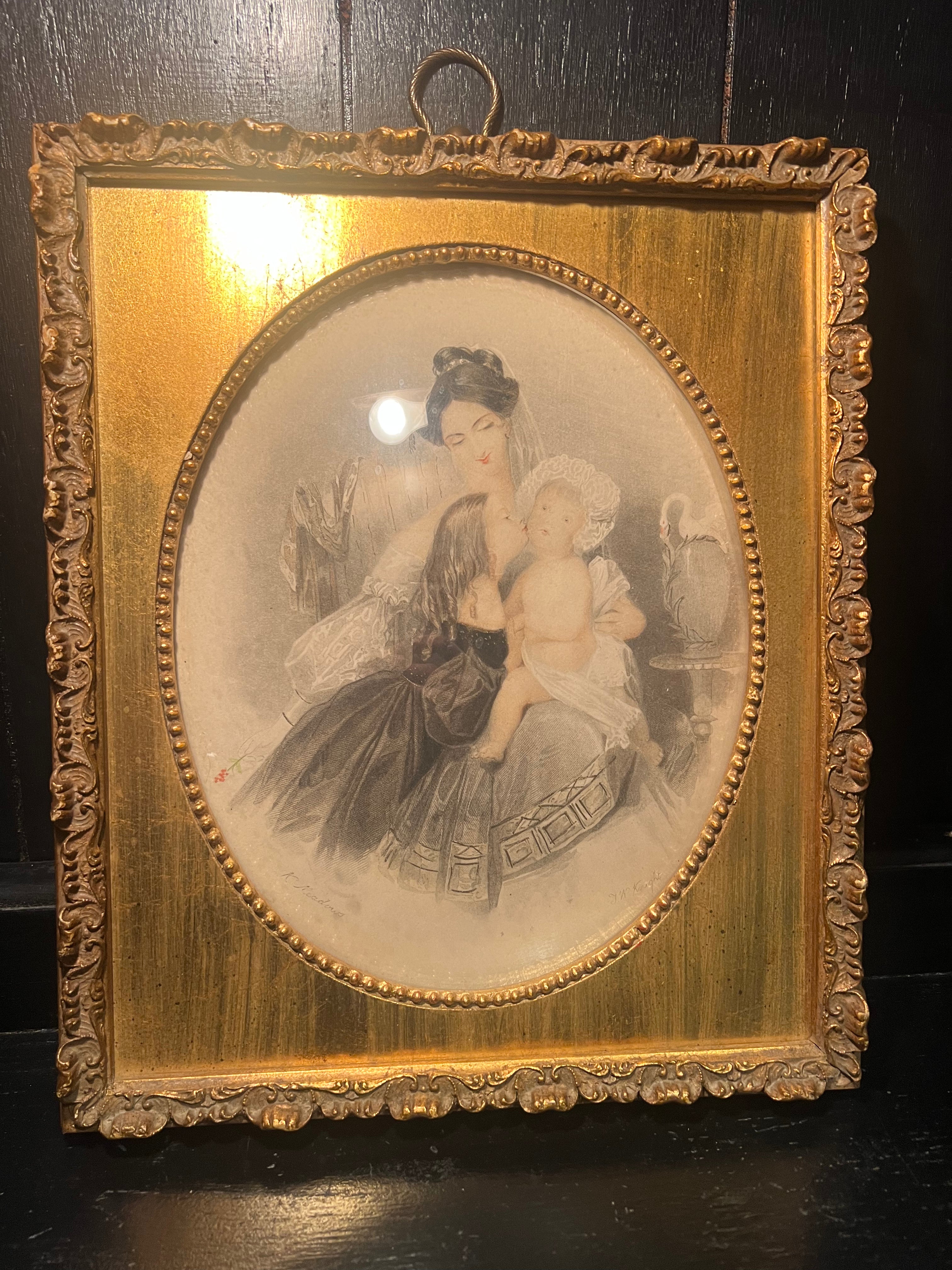 Italian Hand Colored Etching In Wood Frame