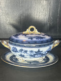 Flow Blue Tureen Set With Plate