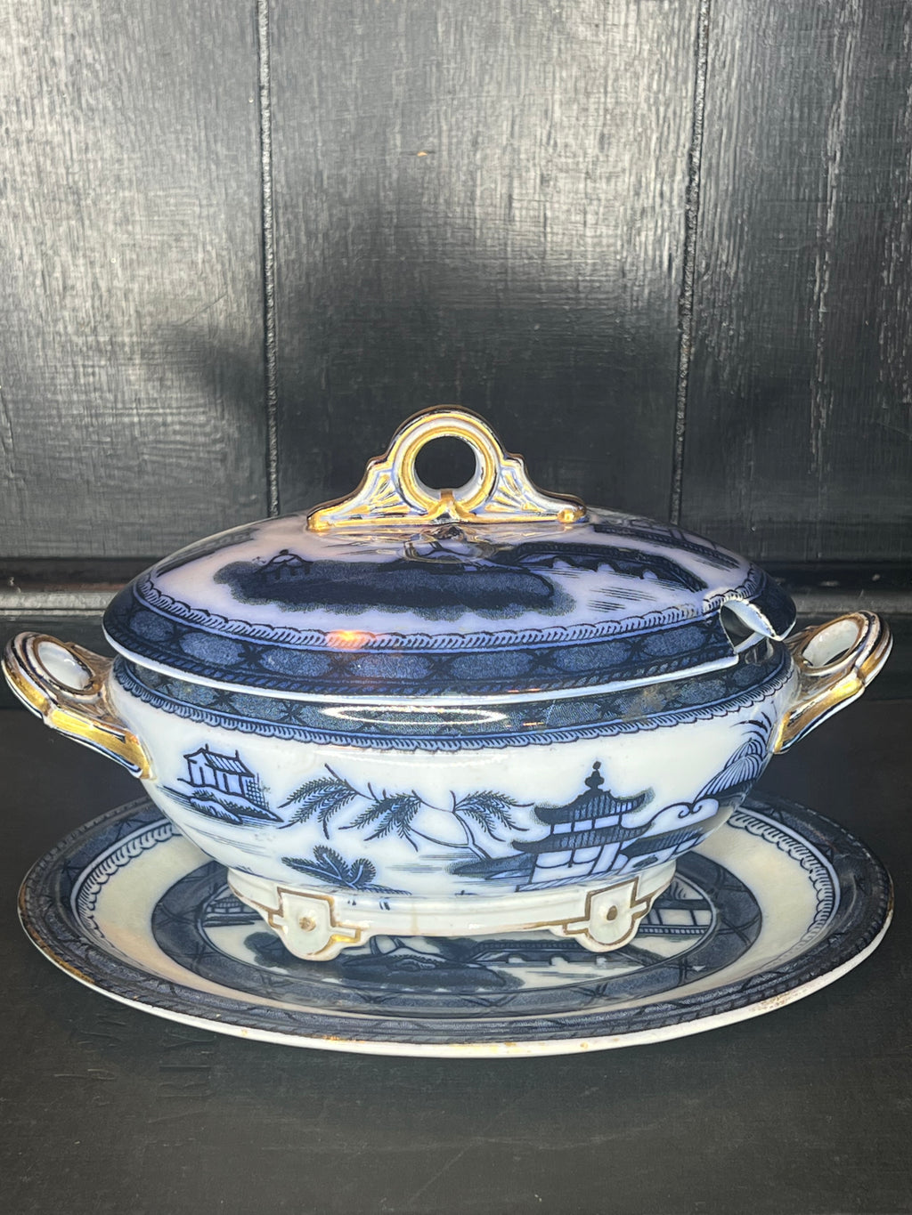 Flow Blue Tureen Set With Plate