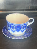Antique Flow Blue Teacup and Saucer