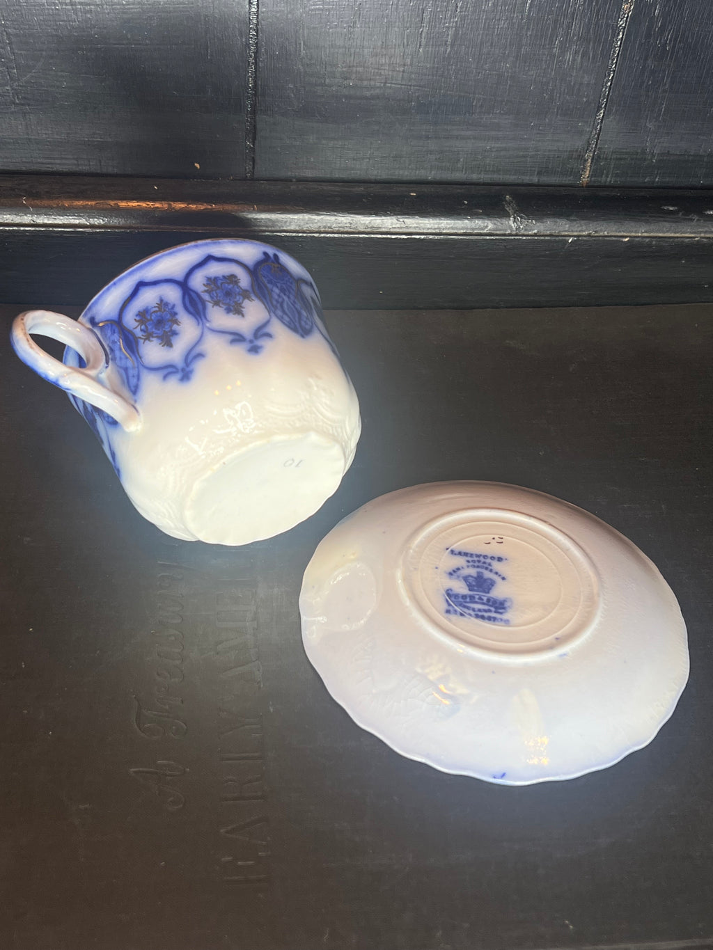 Antique Flow Blue Teacup and Saucer