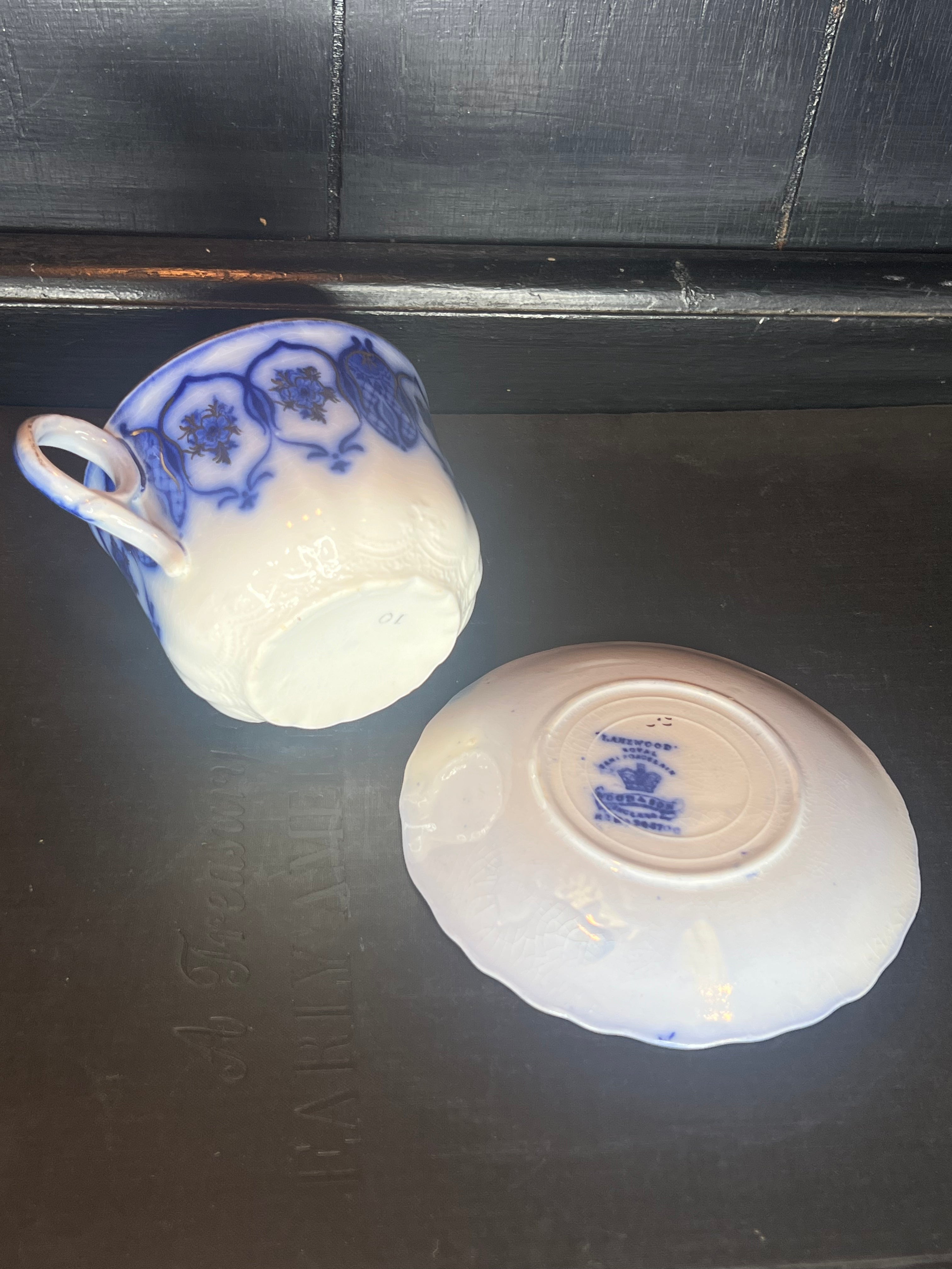 Antique Flow Blue Teacup and Saucer
