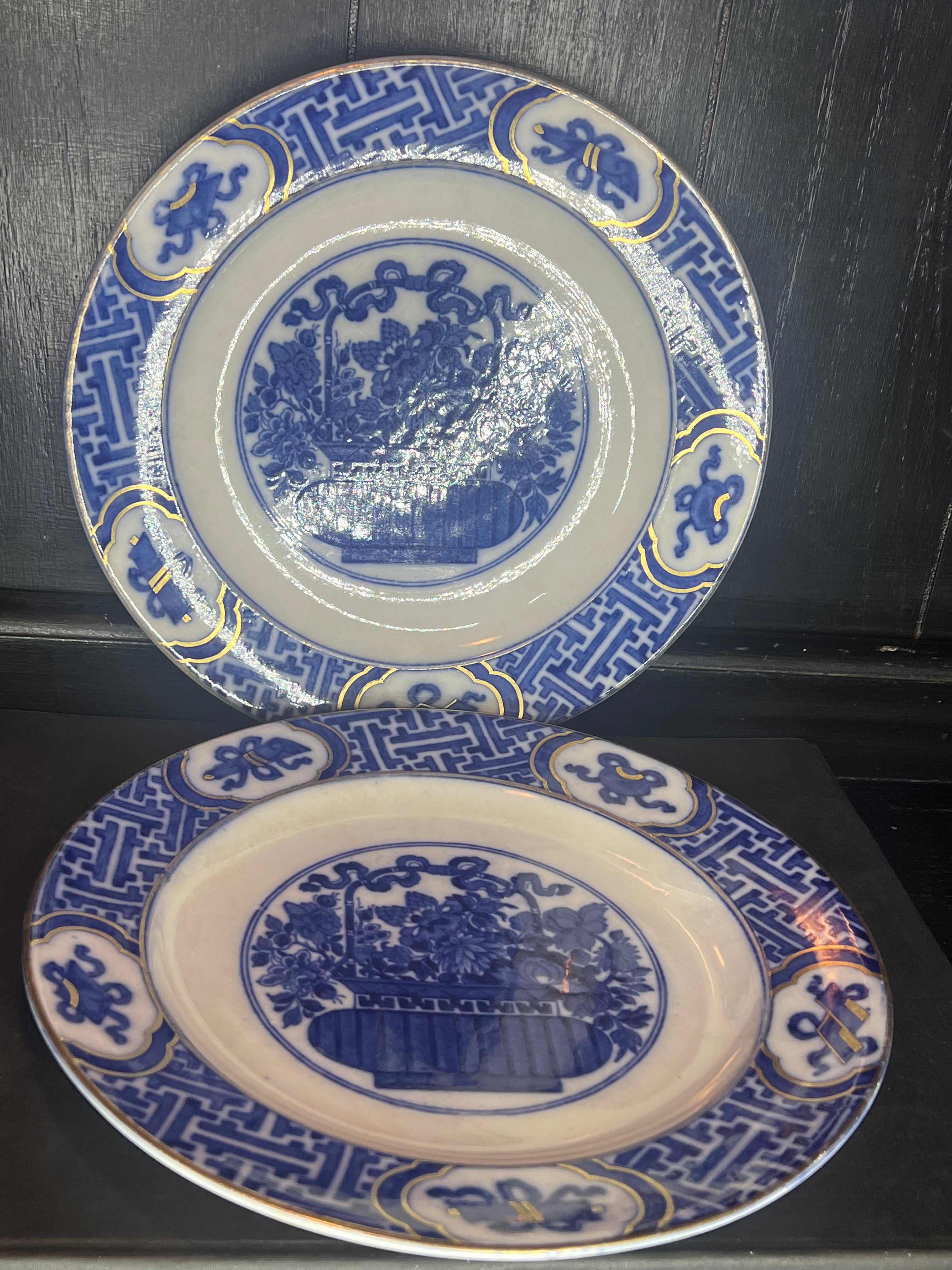 Flow Blue Gold Basket Plate set (2)