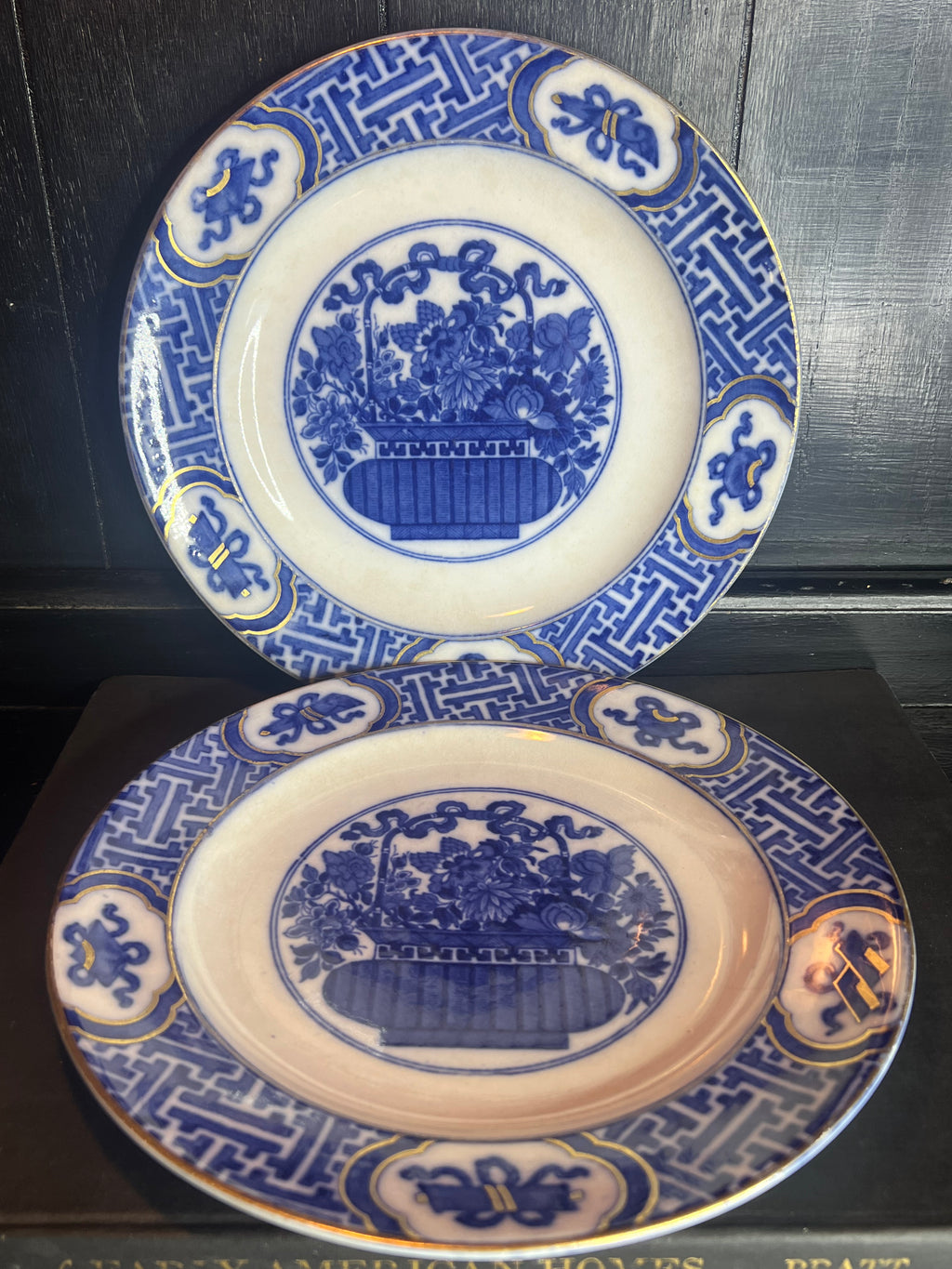 Flow Blue Gold Basket Plate set (2)