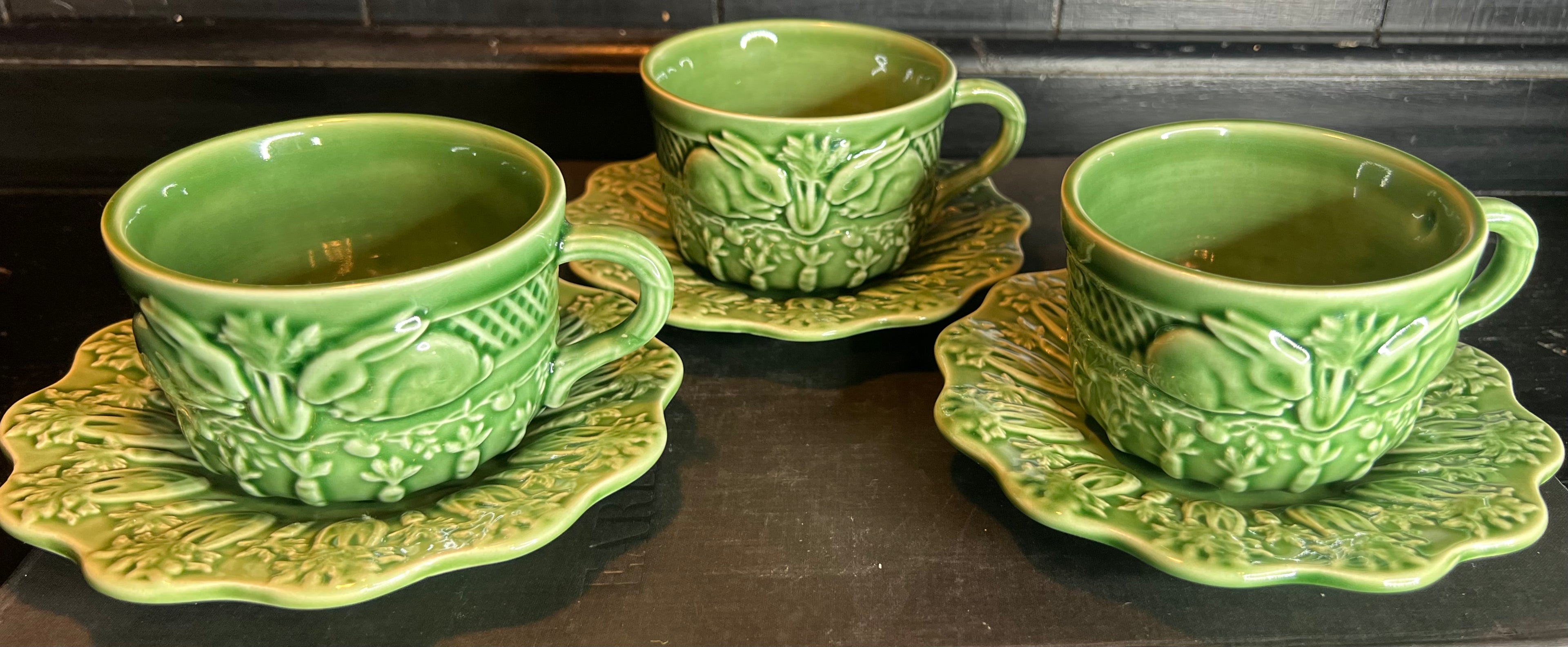 Bordallo Green Bunny Tea Cups Set of 3
