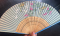 Dark Blue Wood Handle Fan with Blue Fabric